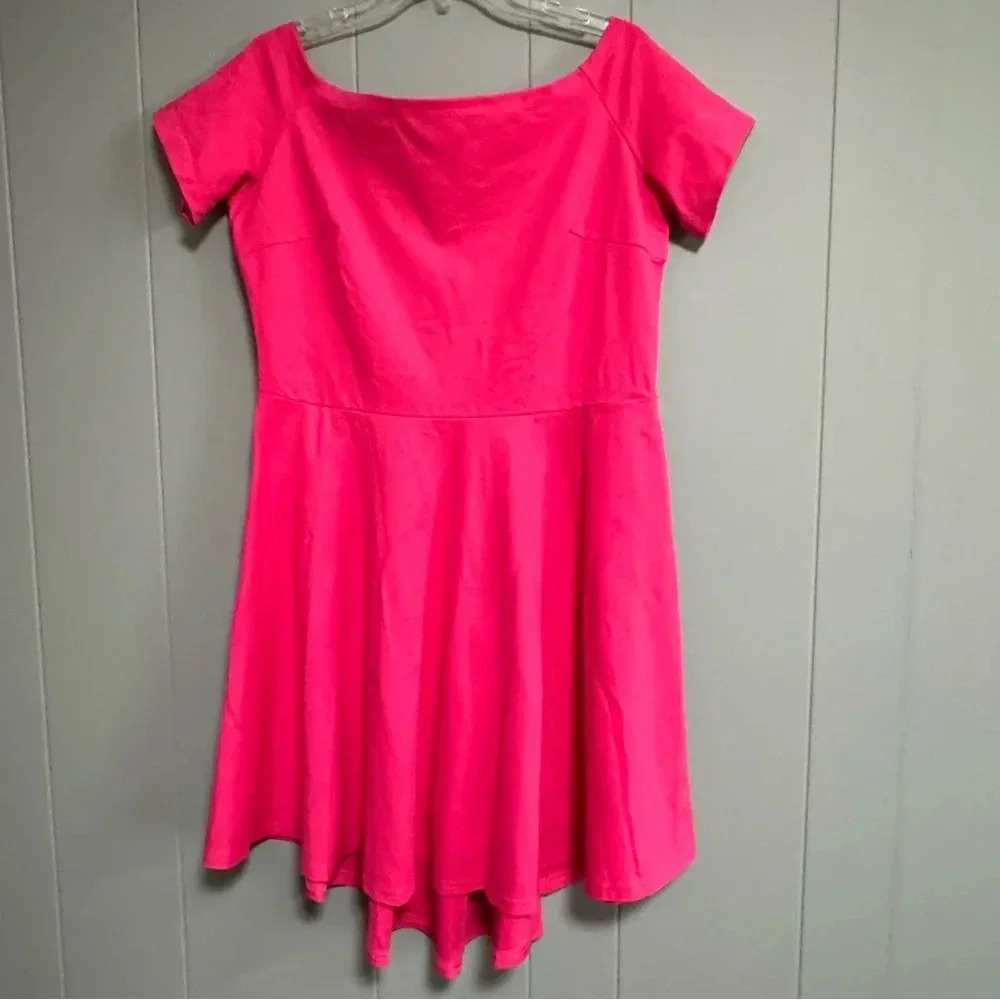 SARIN MATHEWS Hot Pink Off Shoulder Fit & Flare High Low Hemline Dress Size XXL